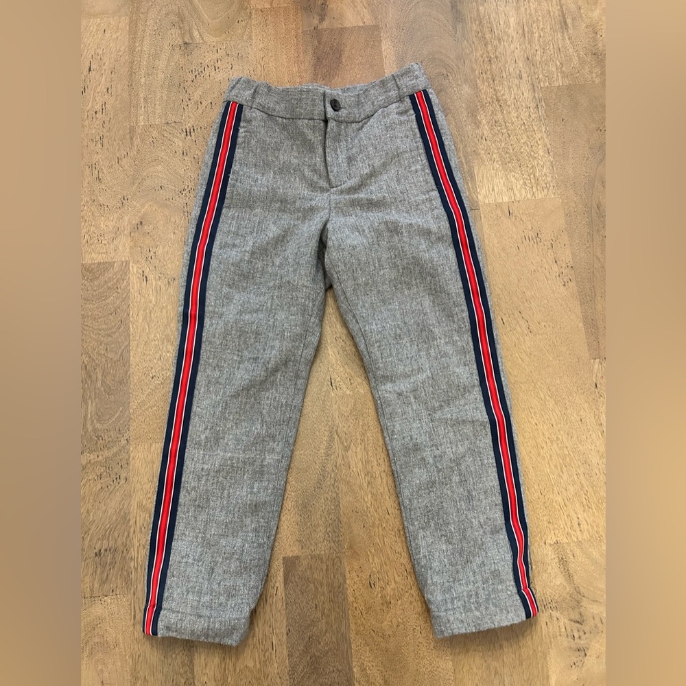 Janie and Jack Gray Trousers with Navy and Red Side Stripes
